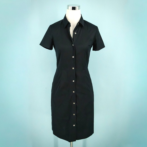 Theory Size 4 Black Timandra Collared Button Front Short Sleeve Cotton Dress - Picture 1 of 8